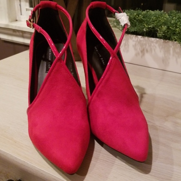 Red Faux Suede Heels - Picture 2 of 8